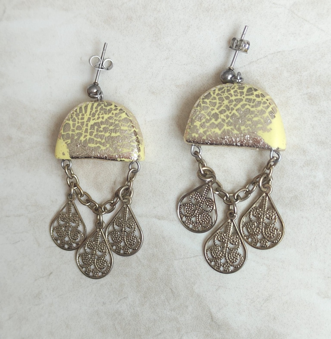 Cercei Statement Lime - Decoratiuni Nomad Metalice Vintage Reciclate - Witchy Fantezie Baroc Clasic - bijuterii - cercei - cercei lungi - Artynos.ro