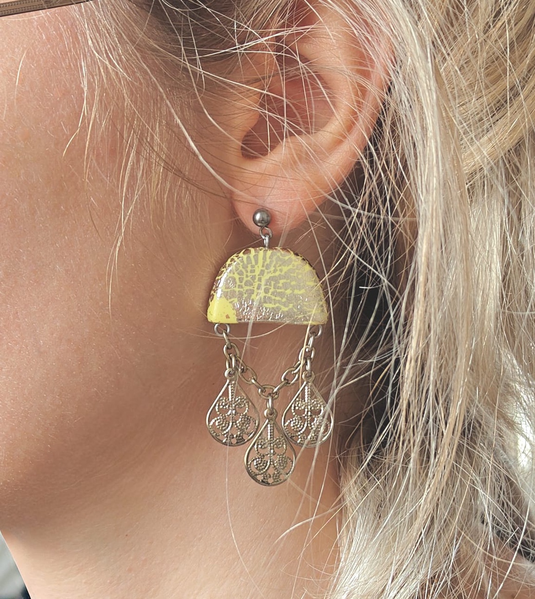 Cercei Statement Lime - Decoratiuni Nomad Metalice Vintage Reciclate - Witchy Fantezie Baroc Clasic - bijuterii - cercei - cercei lungi - Artynos.ro