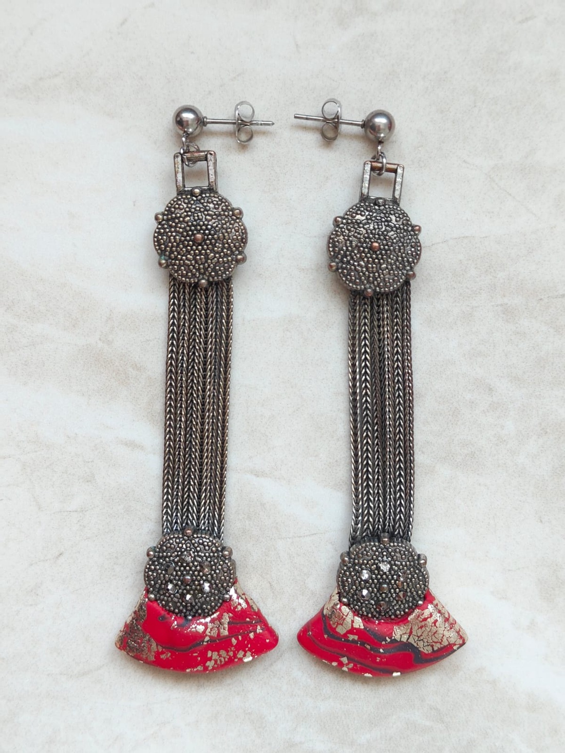 Cercei Statement Lungi - Design Original - Decoratiuni Metalice Vintage Reciclate - Asiatic Fantezie Antic Antique - bijuterii - cercei - cercei lungi - Artynos.ro