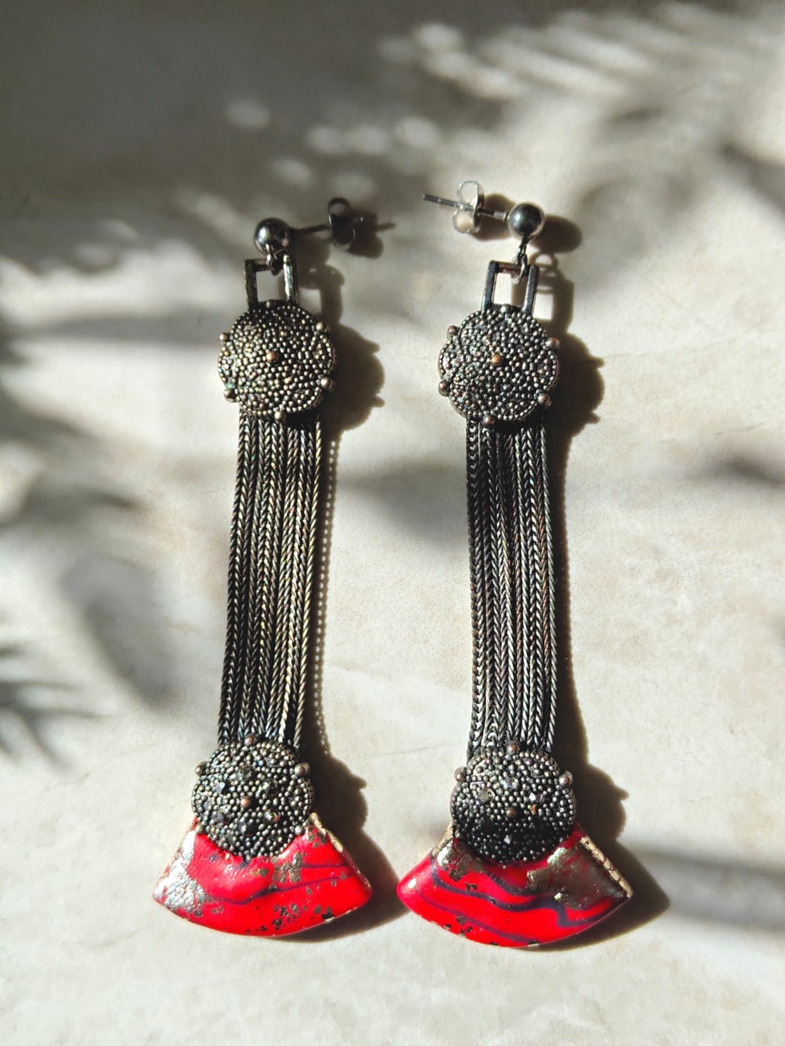 Cercei Statement Lungi - Design Original - Decoratiuni Metalice Vintage Reciclate - Asiatic Fantezie Antic Antique - bijuterii - cercei - cercei lungi - Artynos.ro