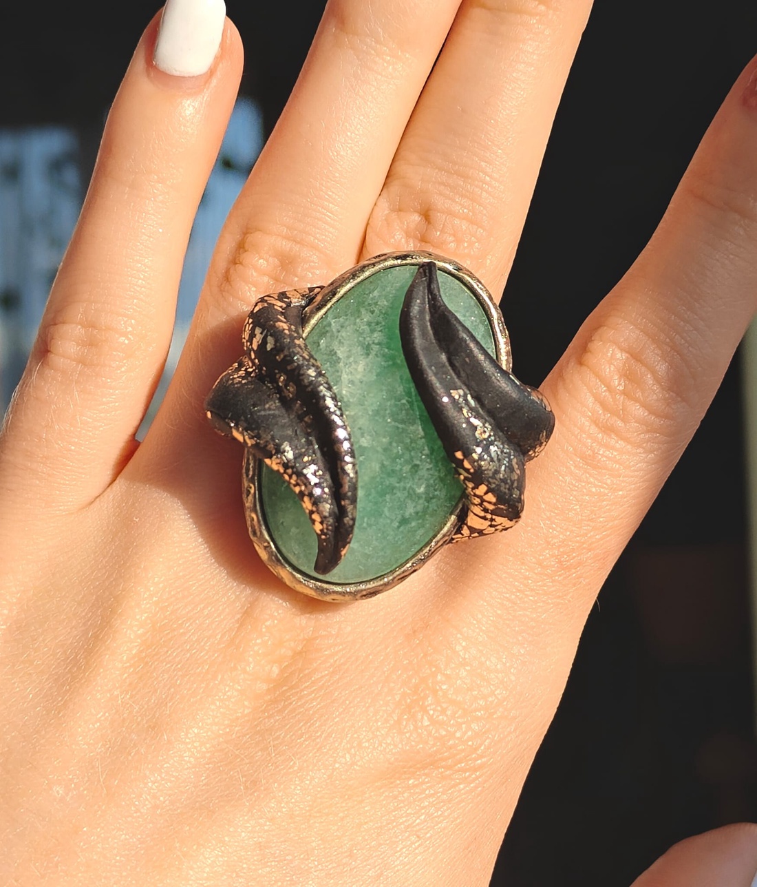 Inel Oval Statement Maximalist - Decoratiune Metalica Vintage Reciclata - Bijuterie Witchy Handmade Fantezie  - bijuterii - coliere - coliere din pietre semiprețioase - Artynos.ro