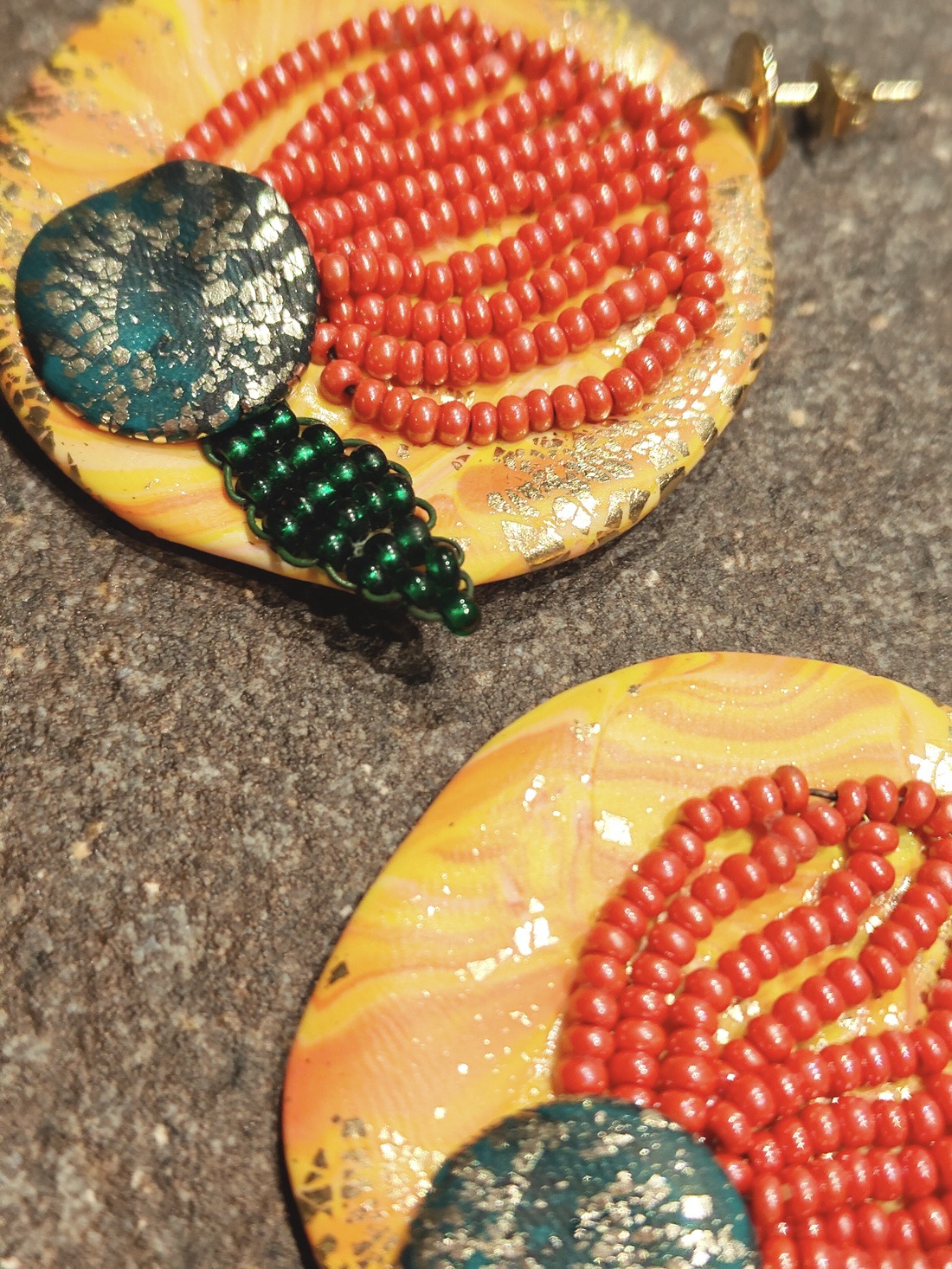 Cercei Statement Rotunzi Mari Flori Margele Vintage Reciclate - Flamenco Fantezie Etnic Antique Mediteranean - bijuterii - cercei - cercei din mărgele - Artynos.ro