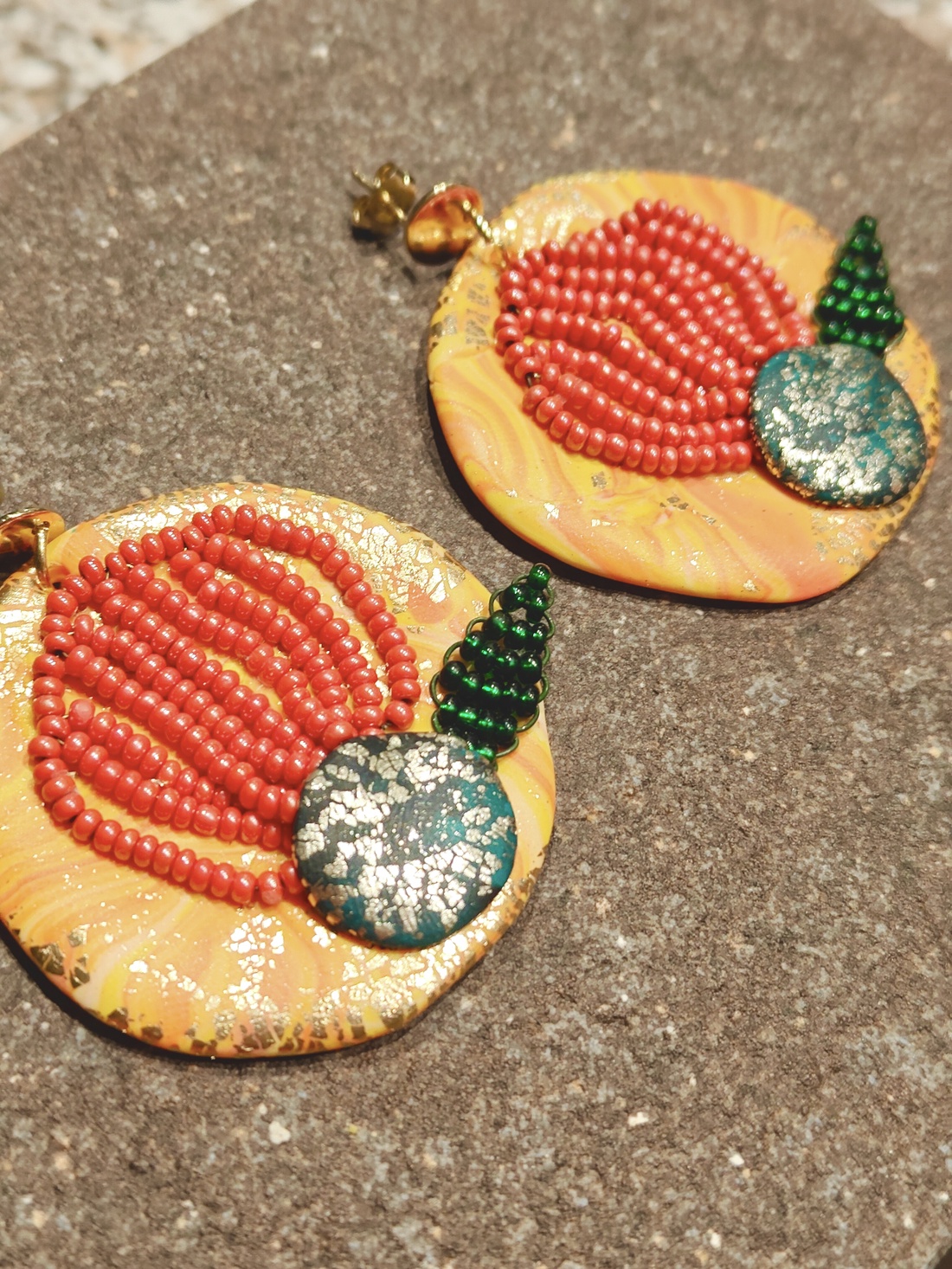 Cercei Statement Rotunzi Mari Flori Margele Vintage Reciclate - Flamenco Fantezie Etnic Antique Mediteranean - bijuterii - cercei - cercei din mărgele - Artynos.ro