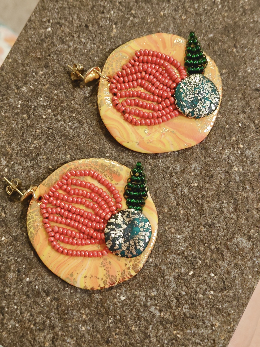 Cercei Statement Rotunzi Mari Flori Margele Vintage Reciclate - Flamenco Fantezie Etnic Antique Mediteranean - bijuterii - cercei - cercei din mărgele - Artynos.ro