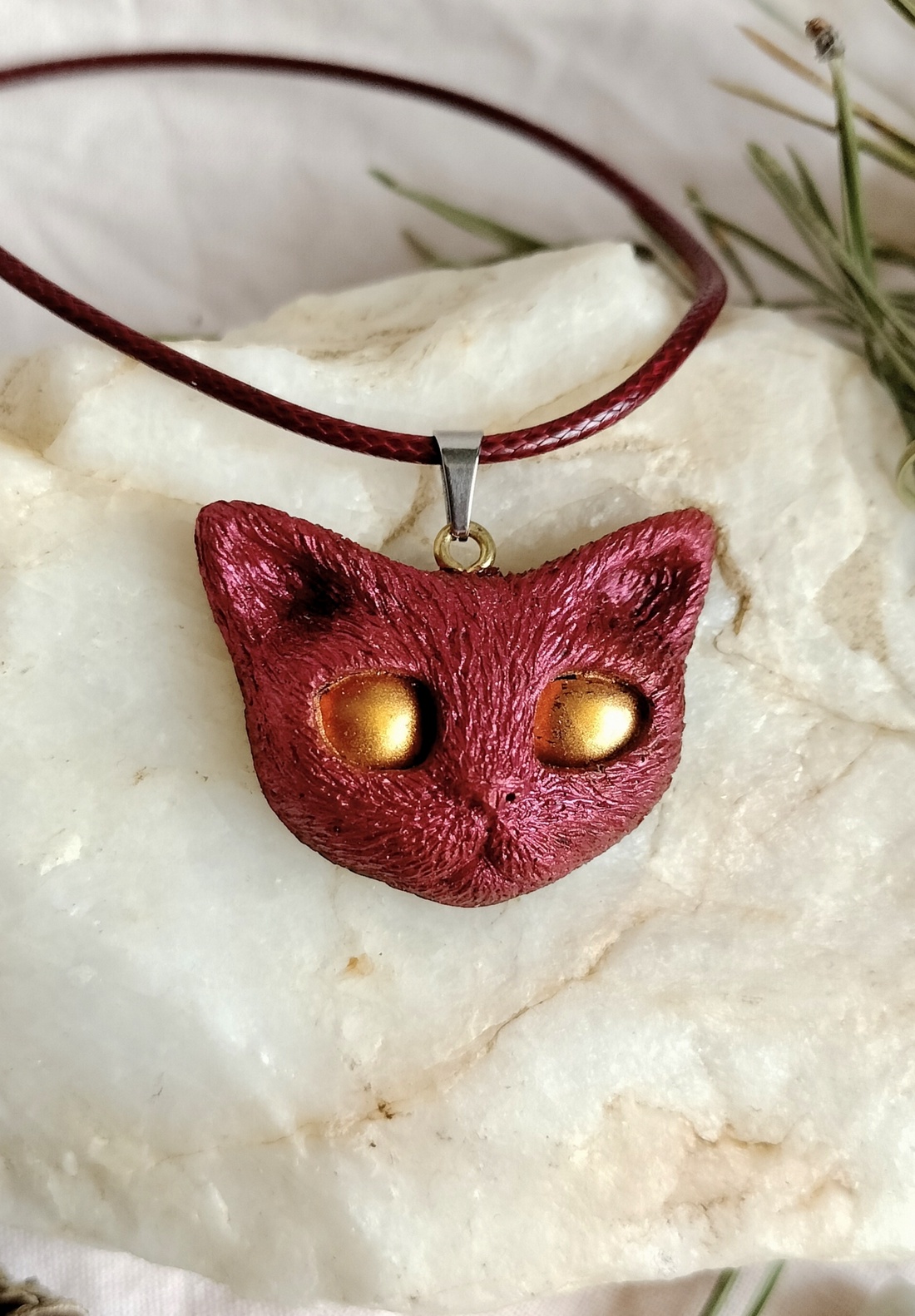 Pandantiv Kittycat Roșu-Auriu  - bijuterii - coliere - pandative - Artynos.ro