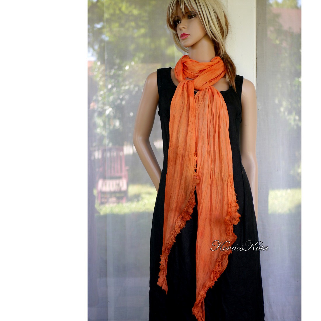 SIROM SCARL / portocaliu - batik, eșarfă extra-lungă cu volane - îmbrăcăminte și modă - eșarfe, pălării, fularuri - eșarfe - Artynos.ro