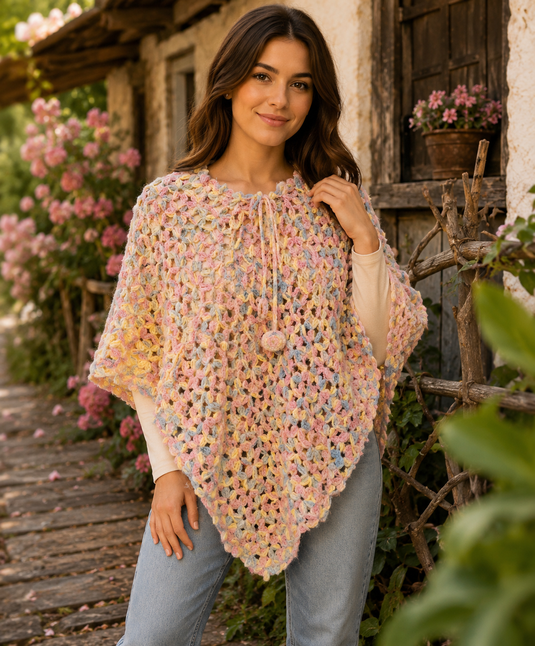 Poncho Gradina cu flori - îmbrăcăminte și modă - eșarfe, pălării, fularuri - șaluri - Artynos.ro