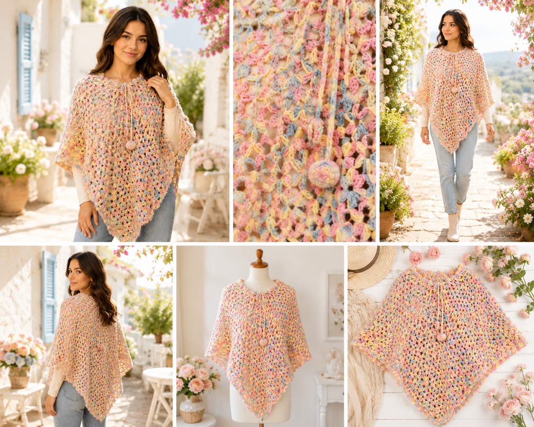 Poncho Gradina cu flori - îmbrăcăminte și modă - eșarfe, pălării, fularuri - șaluri - Artynos.ro