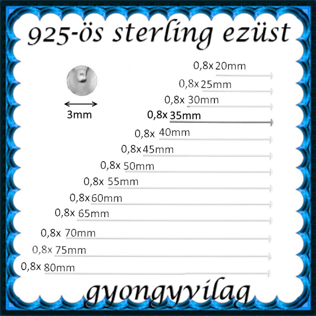 Accesorii pentru bijuterii din argint 925: băț de montare cu capăt unghiular 35 x 0,8mm -  - Artynos.ro