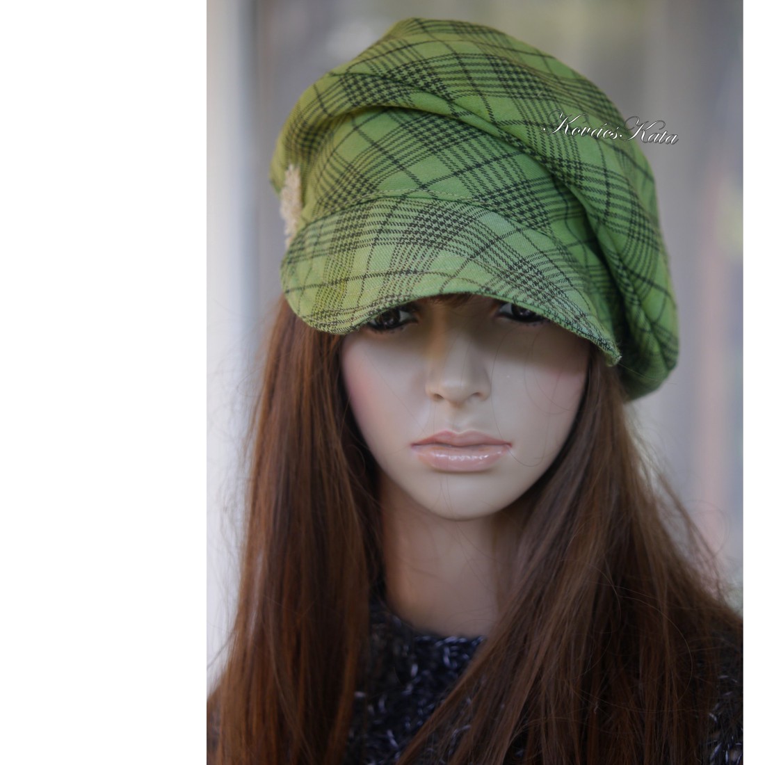 DERBY-SAPI - șapcă boemă trendy din lână / carouri verzi - îmbrăcăminte și modă - eșarfe, pălării, fularuri - pălărie - Artynos.ro