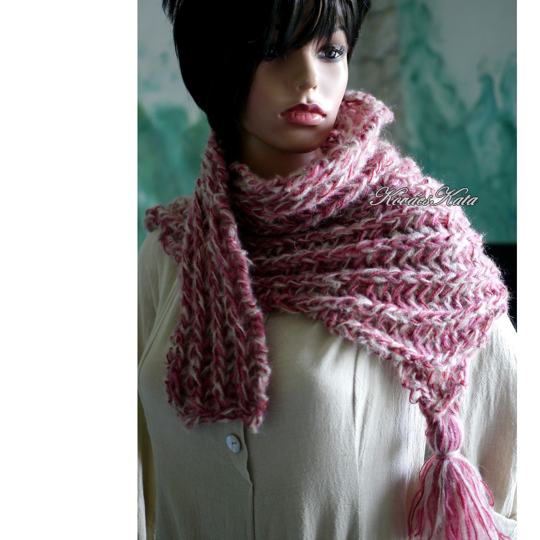 TÜNDE KENDŐ - șal moale, gros, tricotat manual / mov - îmbrăcăminte și modă - eșarfe, pălării, fularuri - șaluri - Artynos.ro