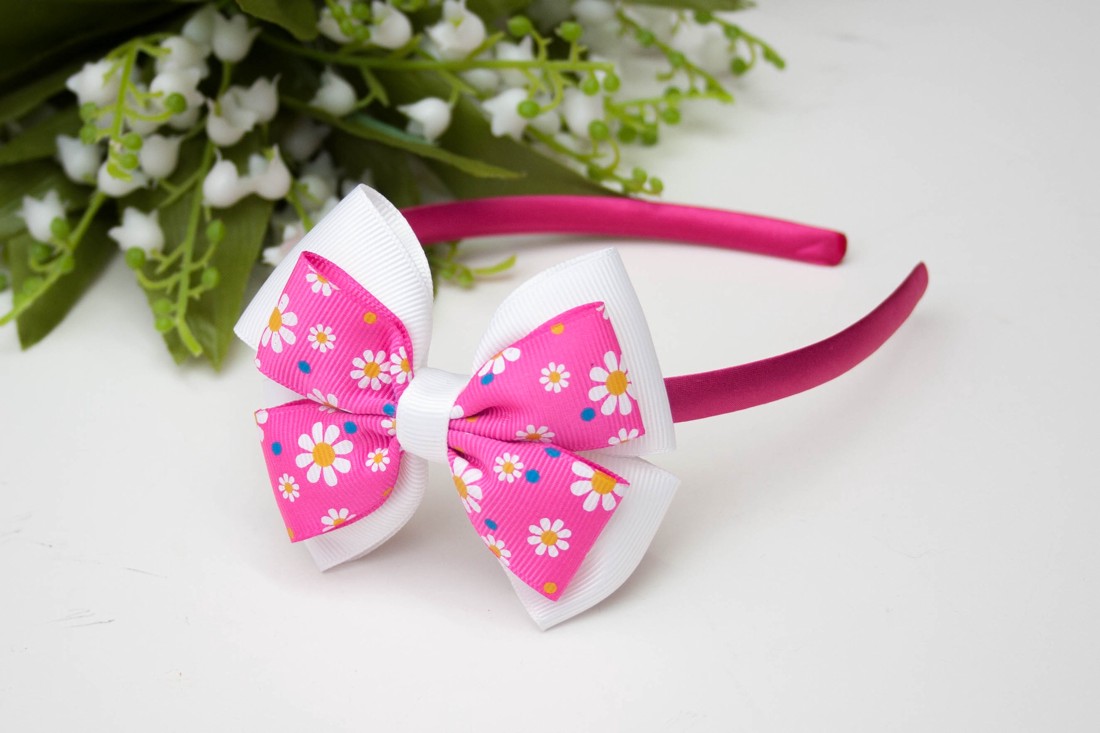 Bandă pentru păr Masnis � Alb/roz cu flori - îmbrăcăminte și modă - accesorii păr - bandă de păr și agrafe păr - Artynos.ro