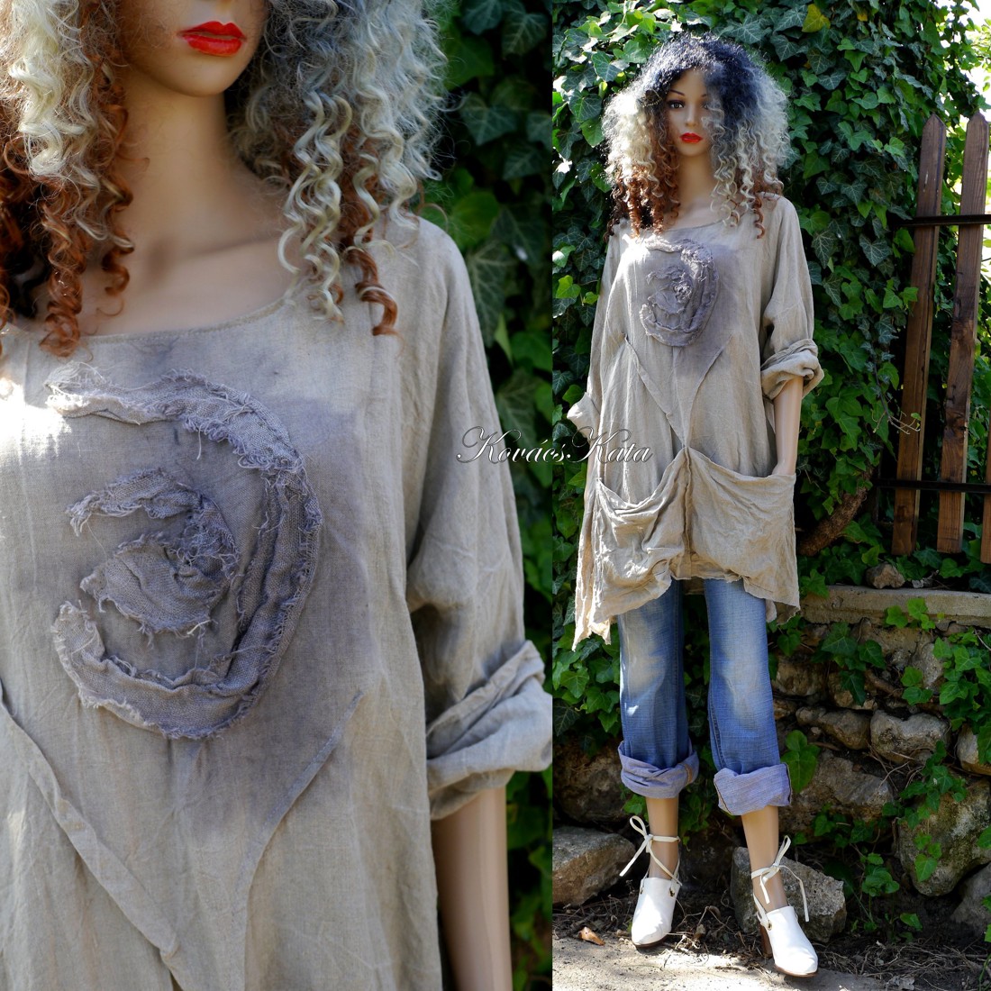 KERTÉSZ-TUNIKA - tunică len artsy, design cu aspect stratificat-ruha - îmbrăcăminte și modă - haine damă - tunică - Artynos.ro