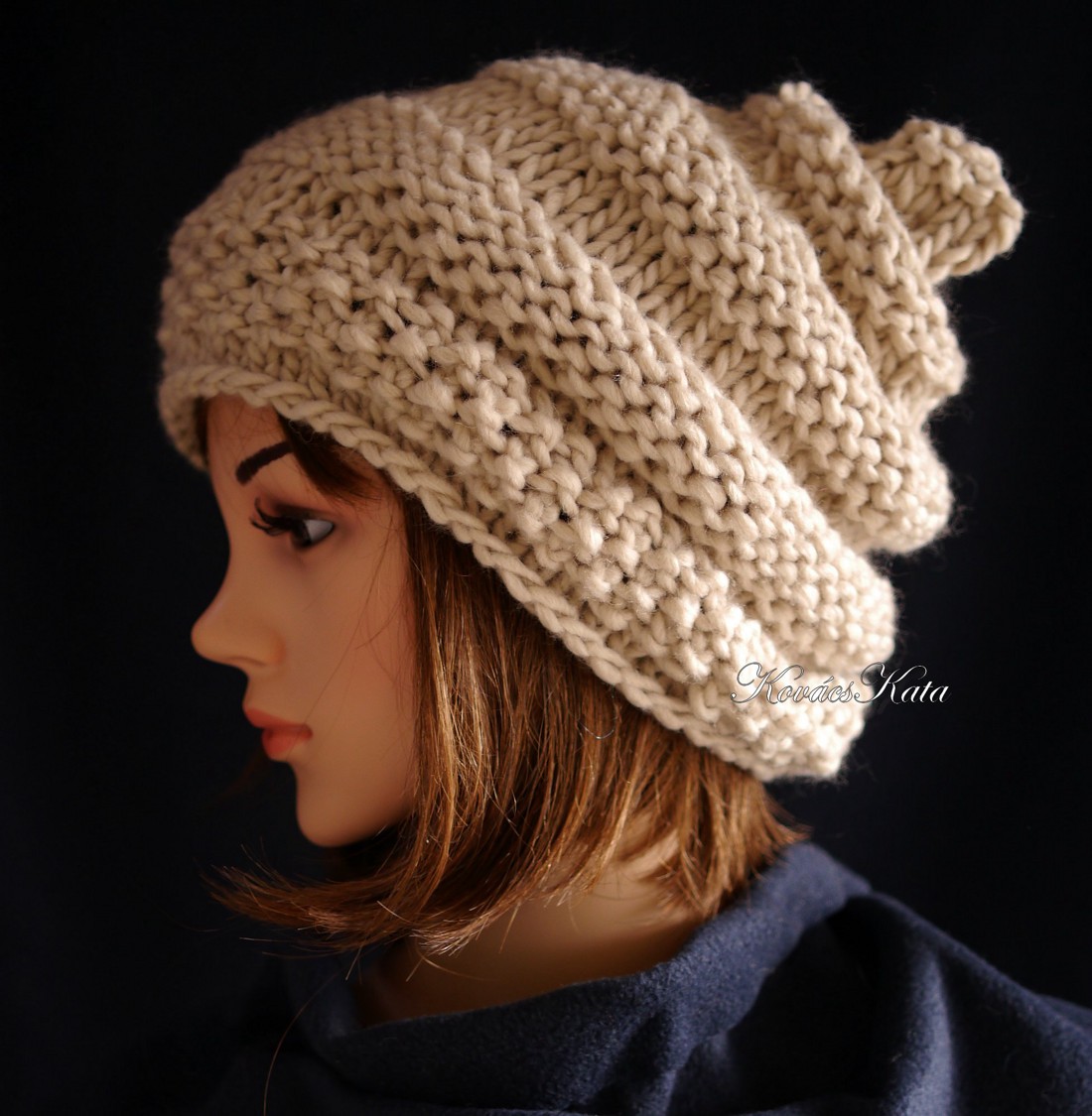 CSIGASAPI - pălărie tricotată manual / bej - îmbrăcăminte și modă - eșarfe, pălării, fularuri - căciulă - Artynos.ro