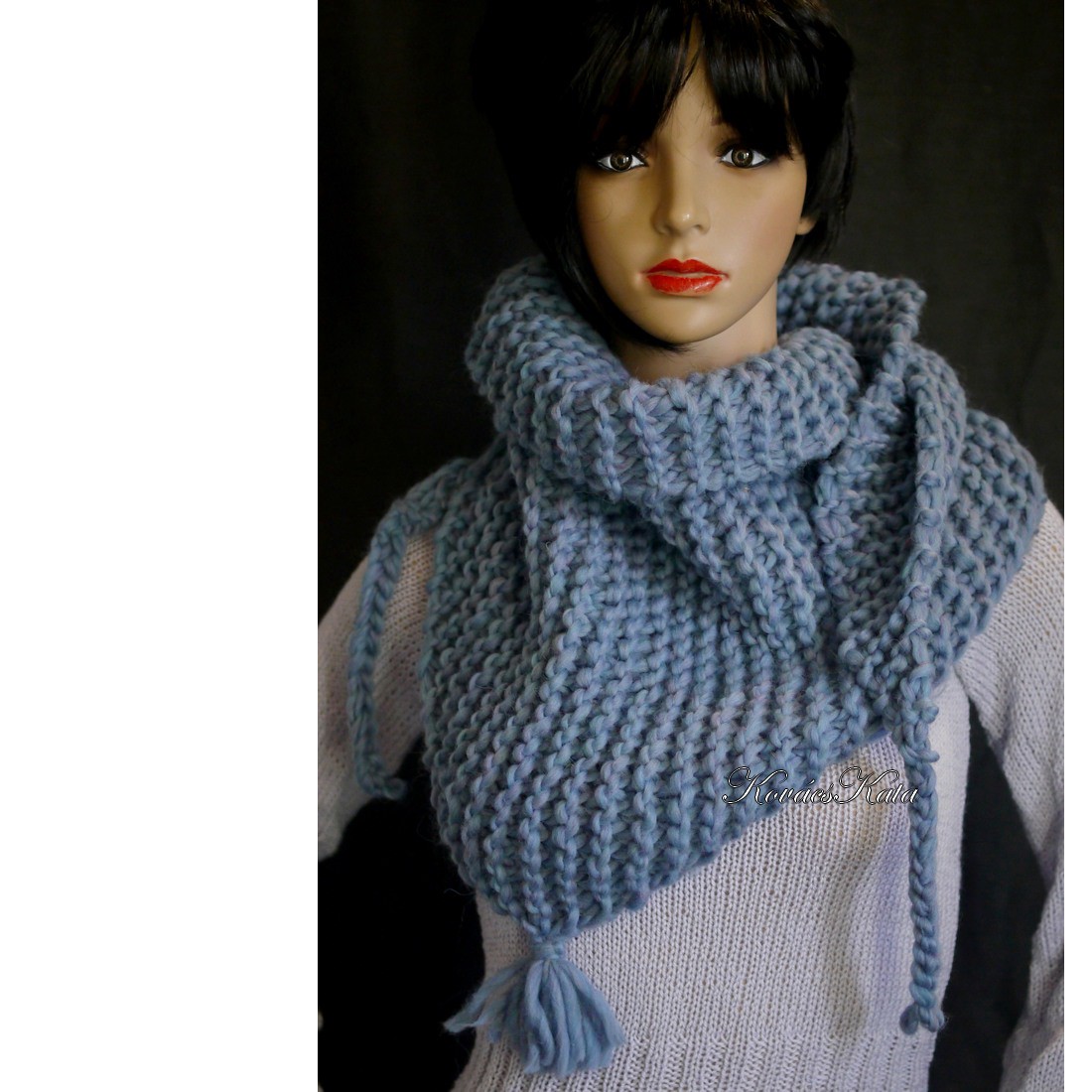 ZOJACHUNKY-SHIRT - șal din lână tricotat manual / albastru violet - îmbrăcăminte și modă - eșarfe, pălării, fularuri - șaluri - Artynos.ro