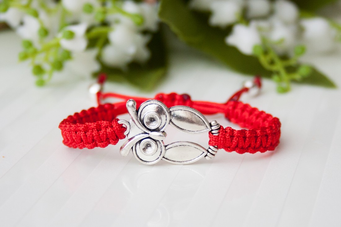Brățară macramé împletită - Owl red -  - Artynos.ro