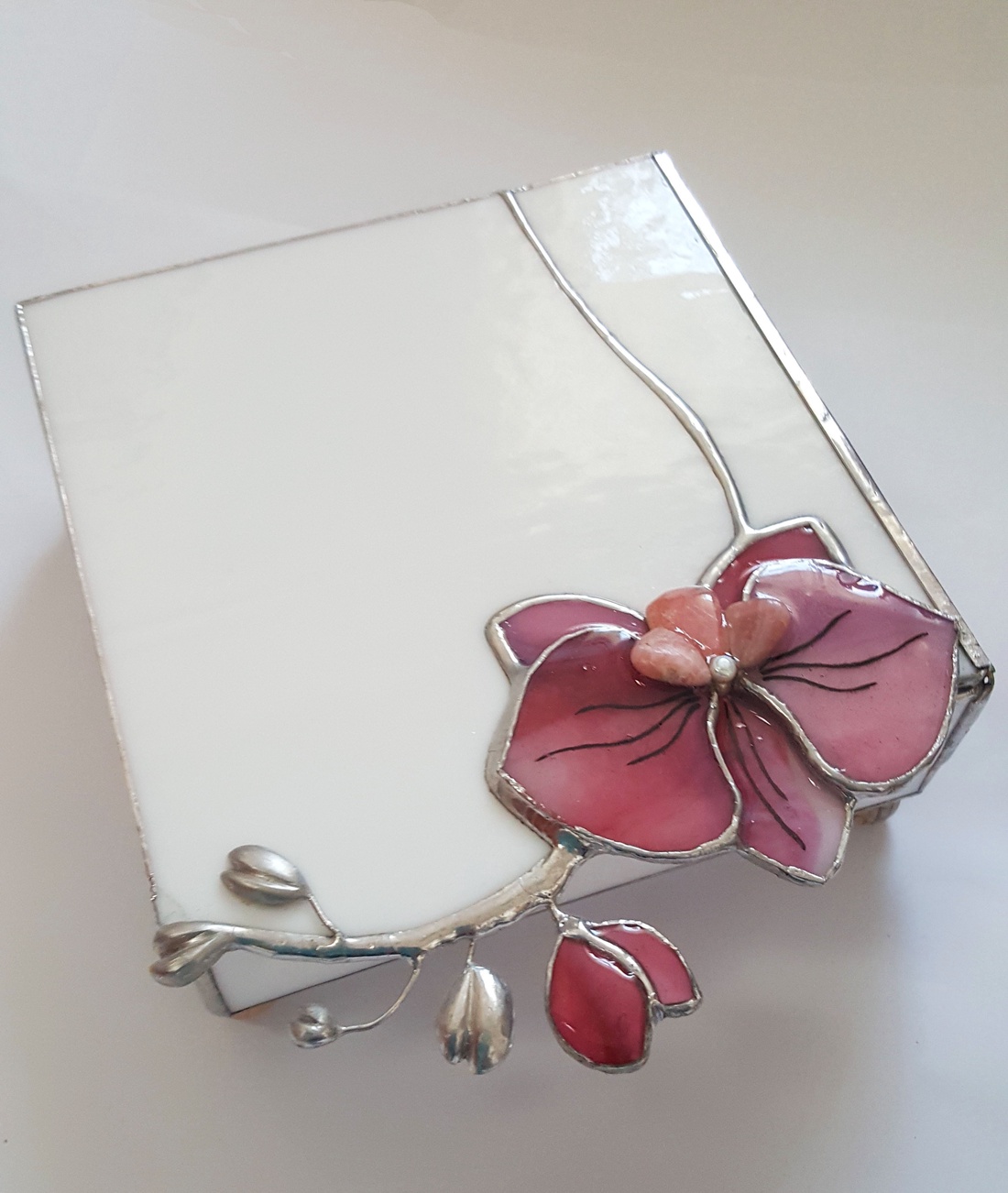 3D orchideás Ékszerdoboz tiffanyüvegből - bijuterii - suporturi și cutii de bijuterii - cutii de bijuterii - Artynos.ro