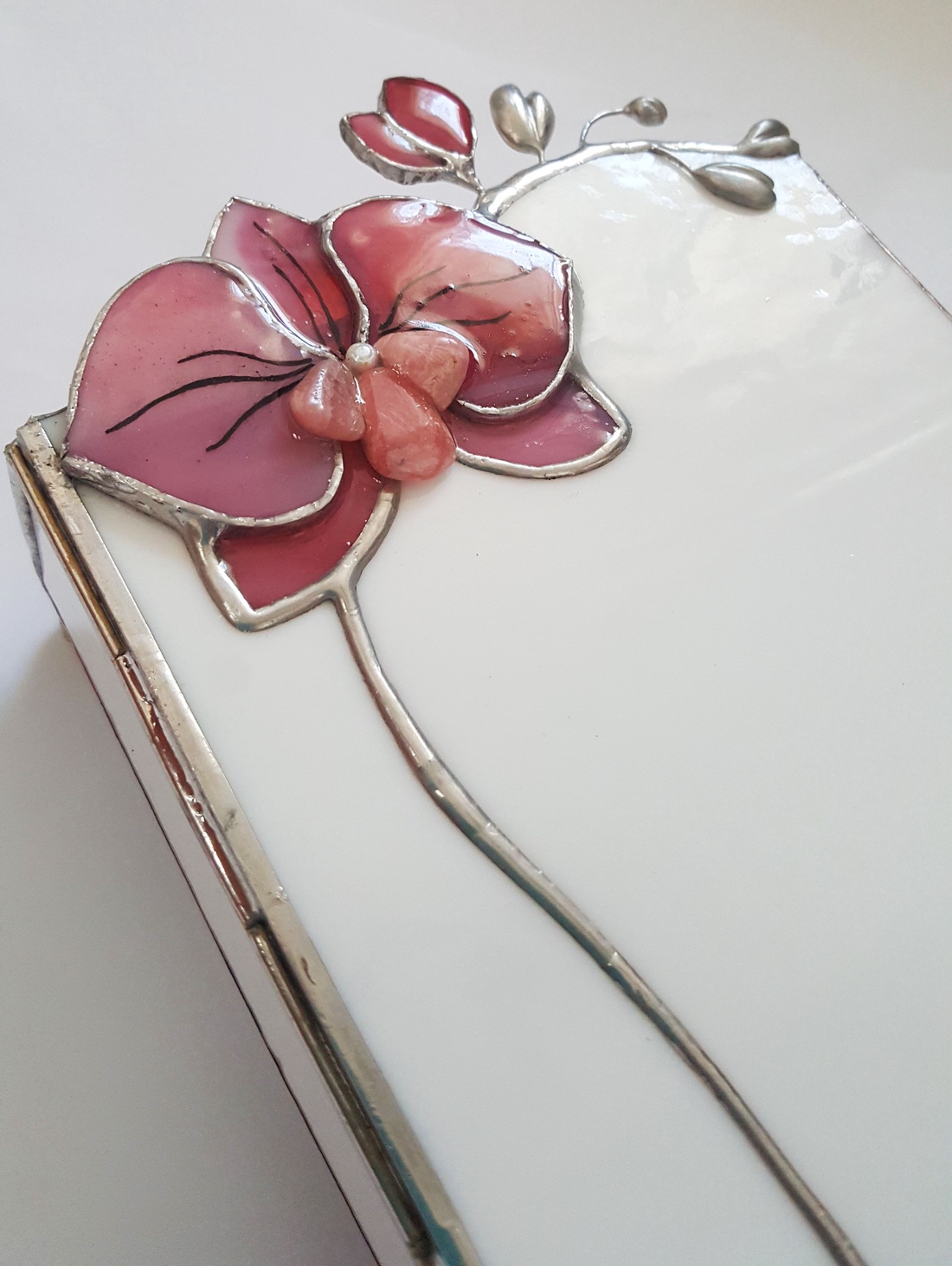 3D orchideás Ékszerdoboz tiffanyüvegből - bijuterii - suporturi și cutii de bijuterii - cutii de bijuterii - Artynos.ro