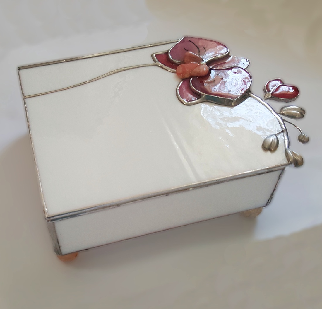 3D orchideás Ékszerdoboz tiffanyüvegből - bijuterii - suporturi și cutii de bijuterii - cutii de bijuterii - Artynos.ro