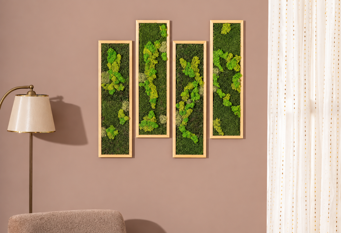 TAblou din licheni stabilizati si muschi plat 100x20 cm - casă & stil de viață - decorațiuni de casă - decorațiuni de pereți - tablou cu licheni - Artynos.ro