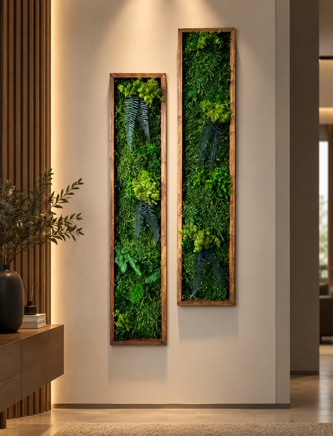 Tablou din licheni stabilizati si muschi plat si plante naturale 100x20 cm - casă & stil de viață - decorațiuni de casă - decorațiuni de pereți - tablou cu licheni - Artynos.ro