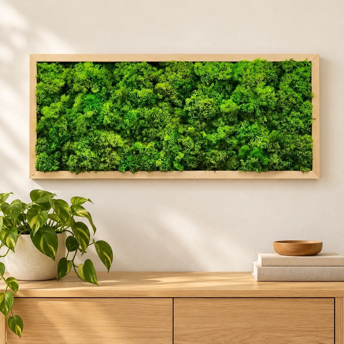 Tablou orizontal cu licheni în ramă natur, model 3269, 70�30 cm - casă & stil de viață - decorațiuni de casă - decorațiuni de pereți - tablou cu licheni - Artynos.ro