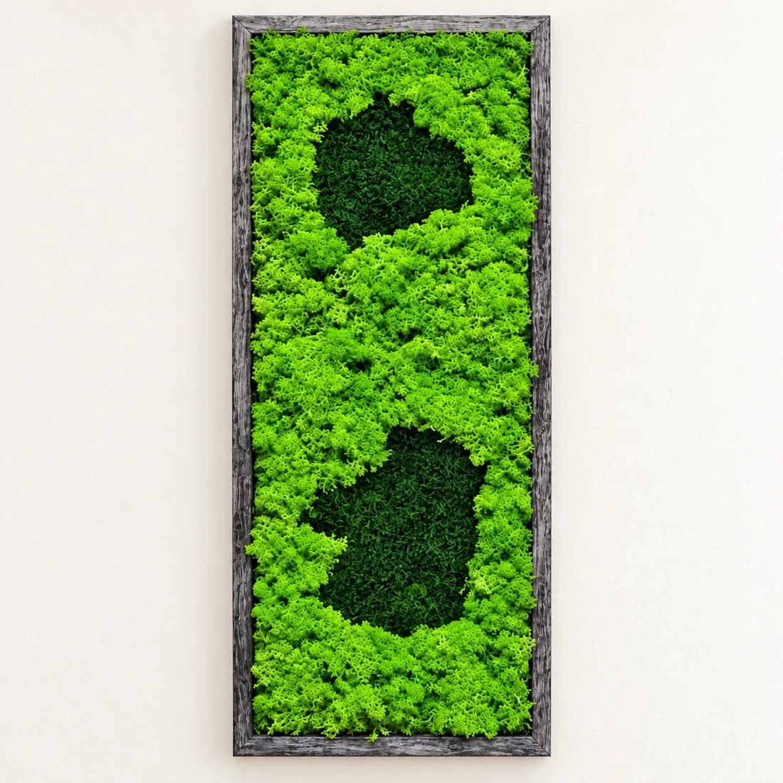 Tablou cu licheni și două motive verde închis, ramă gri, 70�30 cm - casă & stil de viață - decorațiuni de casă - decorațiuni de pereți - tablou cu licheni - Artynos.ro