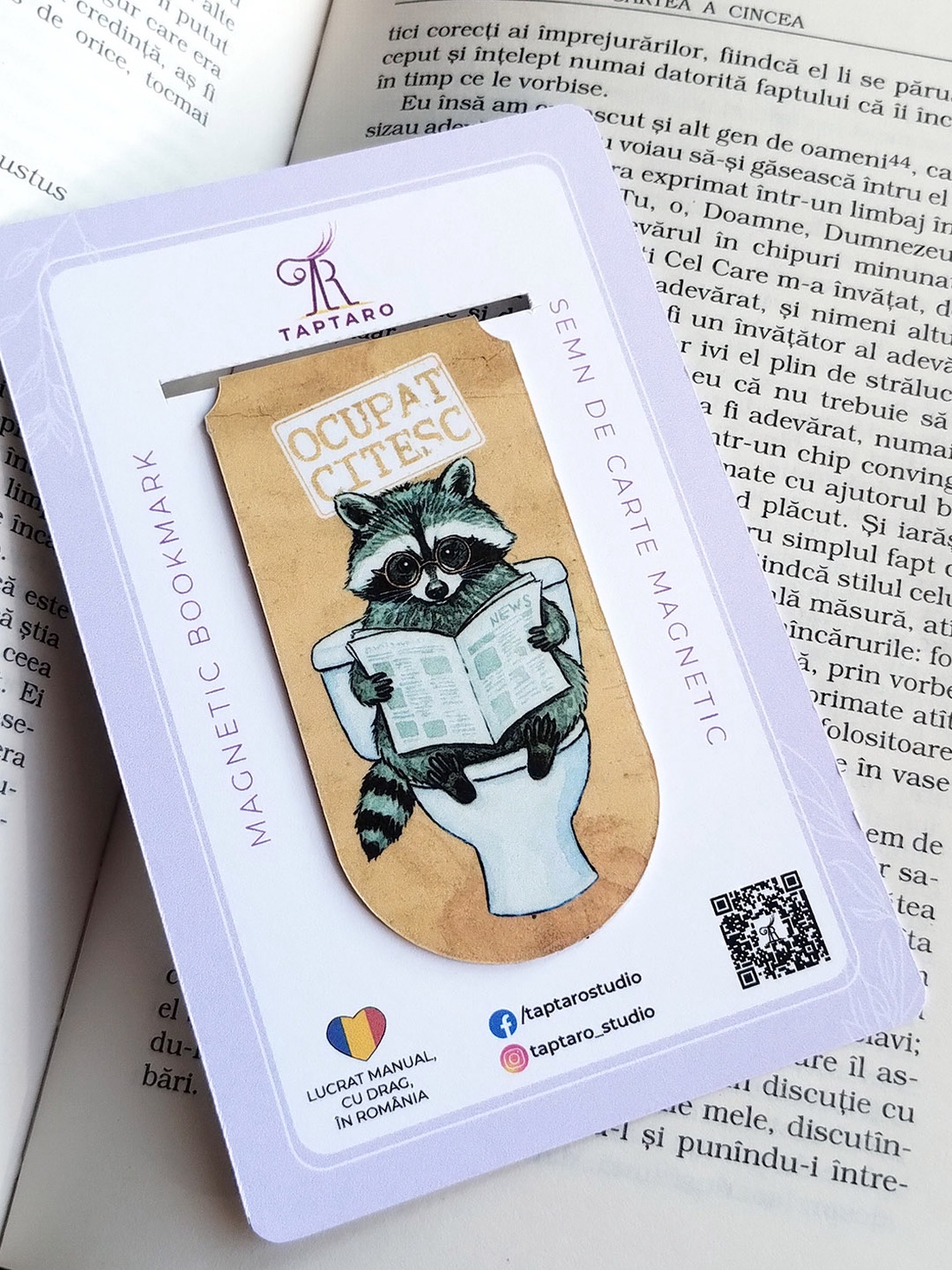 Semn de carte magnetic Ocupat. Citesc - Raton la toaleta - cărți și creații cu tematică muzicală, cadouri - semn de carte - Artynos.ro