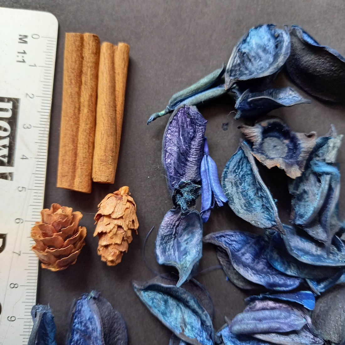 Set de materiale decorative: bețișoare de scorțișoară, conuri mici și fructe uscate  -  - Artynos.ro