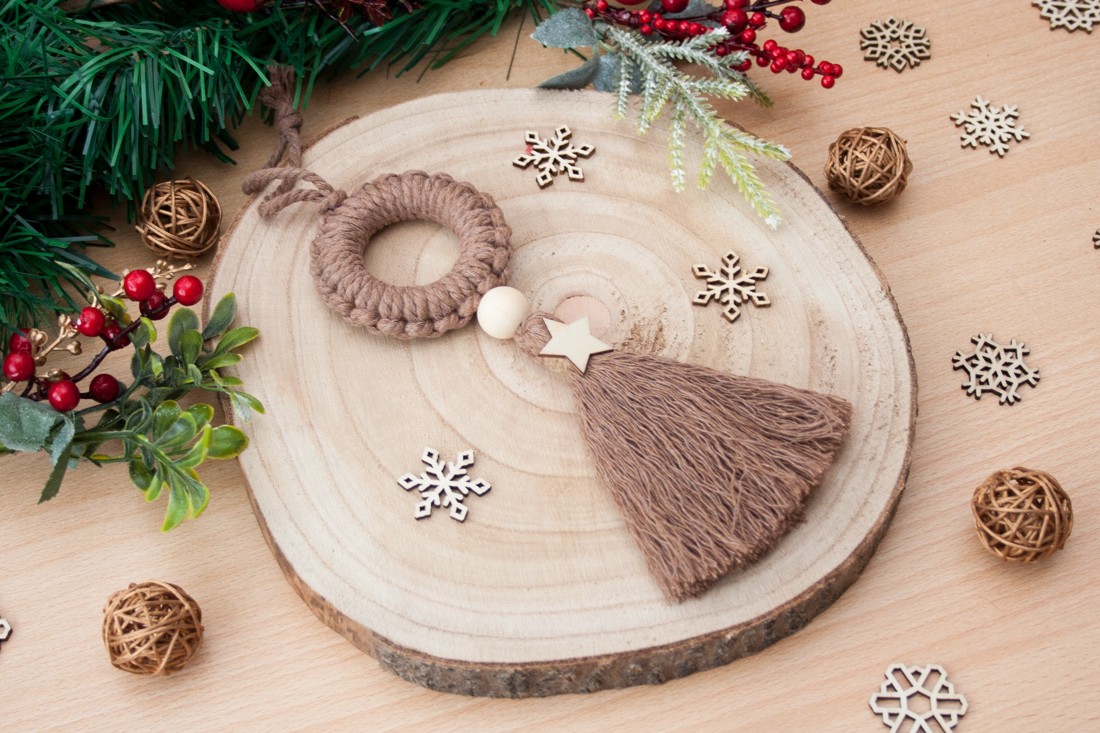 Macrame cerc ornament de Crăciun - Brown -  - Artynos.ro