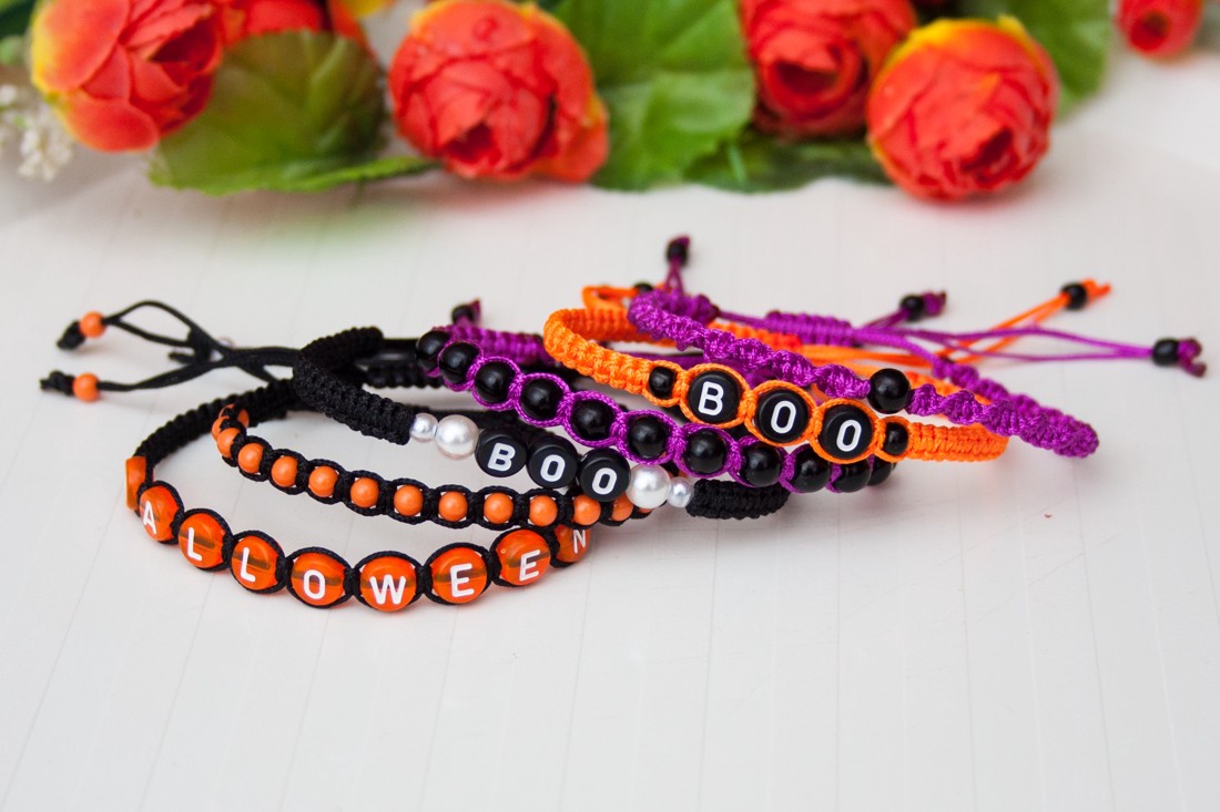 Brățară macramé împletită - Halloween BOO negru/portocaliu - - Artynos.ro Brățară macramé împletită - Halloween BOO negru/portocaliu - - Artynos.ro
