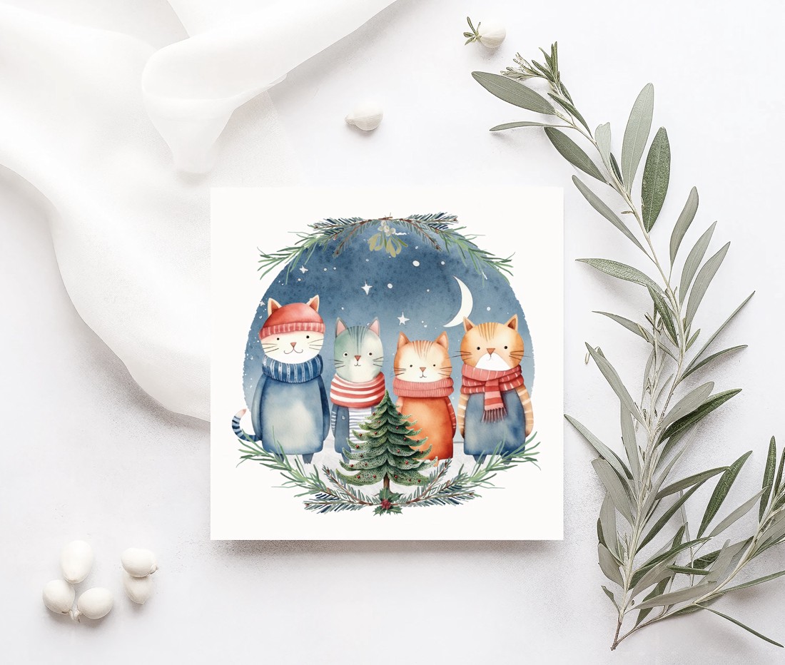 Felicitare de Crăciun, felicitare, felicitare cadou, pisică -  - Artynos.ro