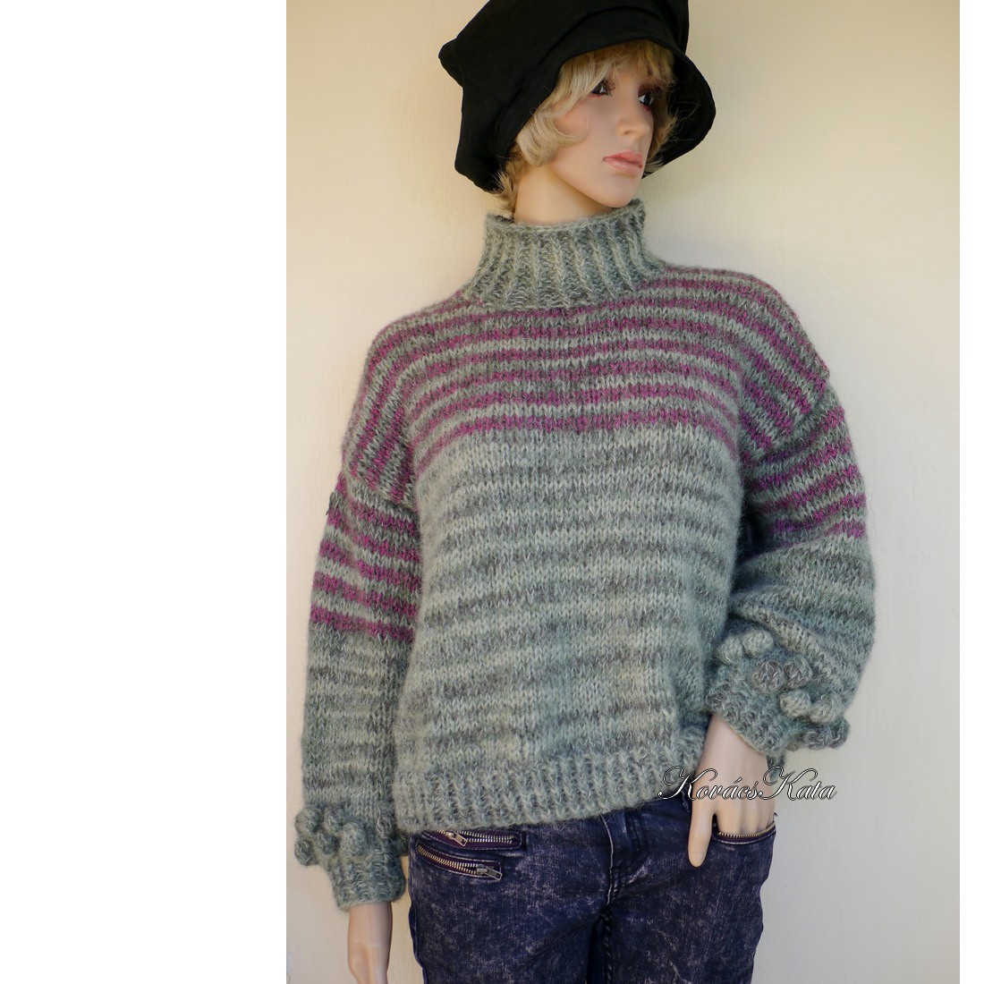 SALVIA ALPAKA  - pulover trendy tricotat manual - îmbrăcăminte și modă - haine damă - hanorace, cardigane - Artynos.ro