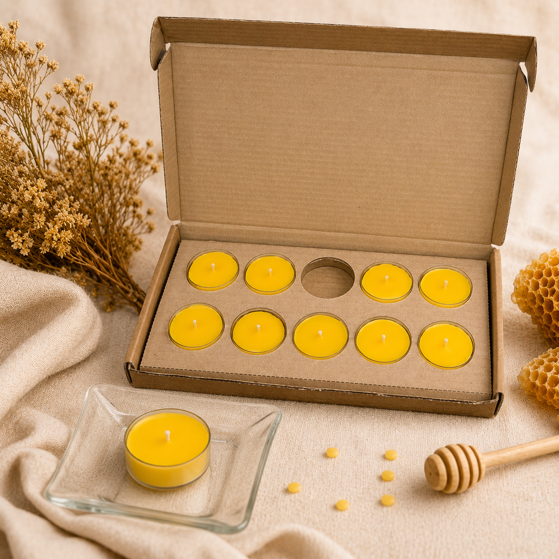 Set 10 lumânări din ceară de albine 100% naturală tip tealight (pastilă) - casă & stil de viață - lumânări, parfumuri, arome - lumânări artizanale - Artynos.ro