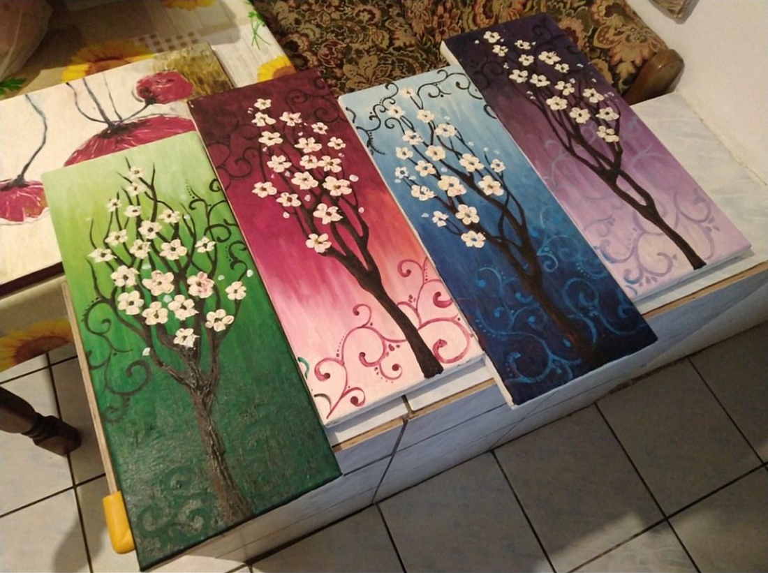 Tablou realist-decorativ Copaci infloriti - arte vizuale și accesorii  - picturi - pictură acrilică - Artynos.ro