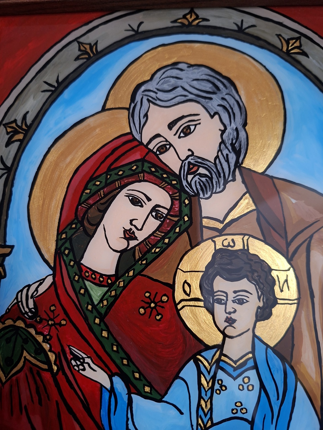 Icoana Sfanta familie pictata manual, pe sticla - arte vizuale și accesorii  - picturi - pictură pe sticlă - Artynos.ro