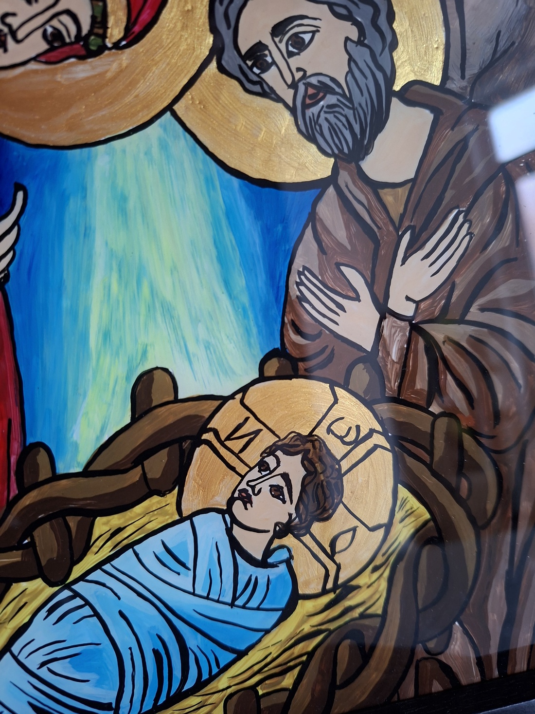 Icoana Nasterea lui Isus pictata, manual pe sticla - arte vizuale și accesorii  - picturi - pictură pe sticlă - Artynos.ro