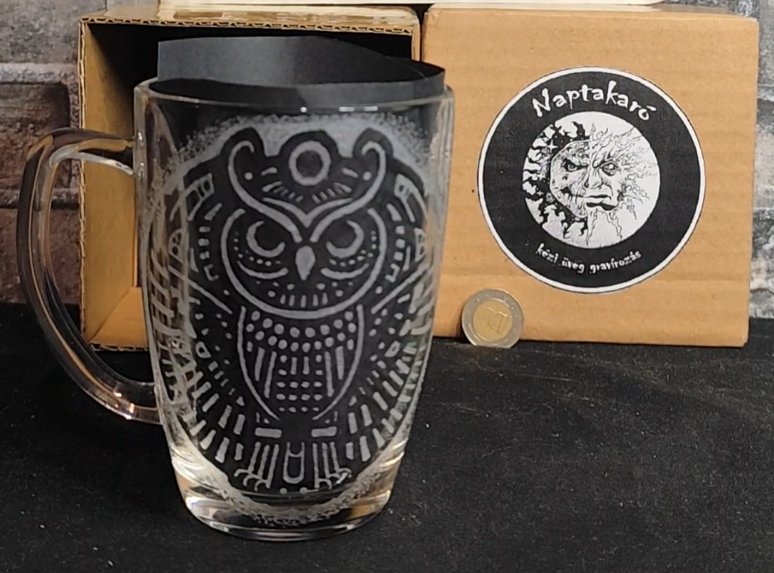 Cană de sticlă cu model de bufniță  -  - Artynos.ro