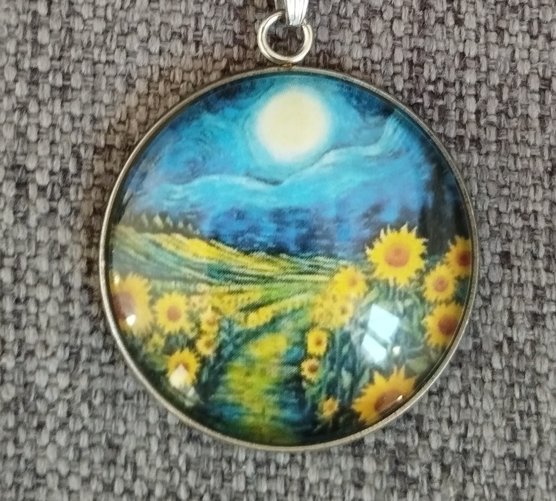 Lentile de sticlă inspirate de Van Gogh, set colier și cercei din oțel medical -  - Artynos.ro