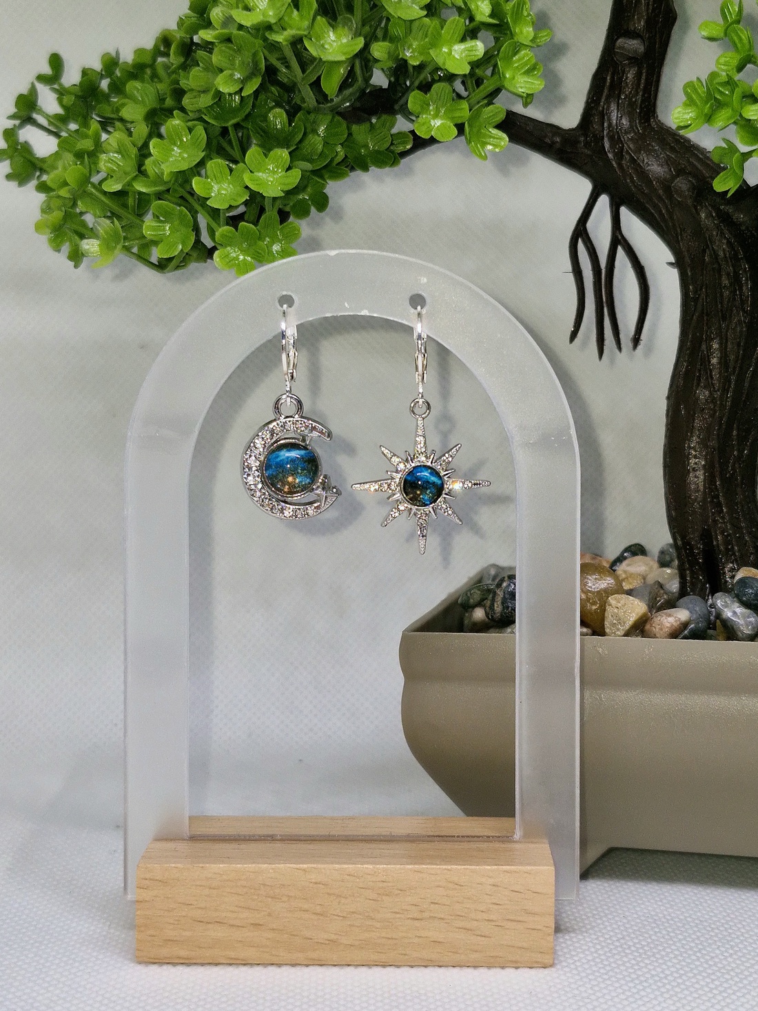 Cercei argint 925 cu semilună, steaua nordului și galaxie - bijuterii - cercei - cercei din argint - Artynos.ro