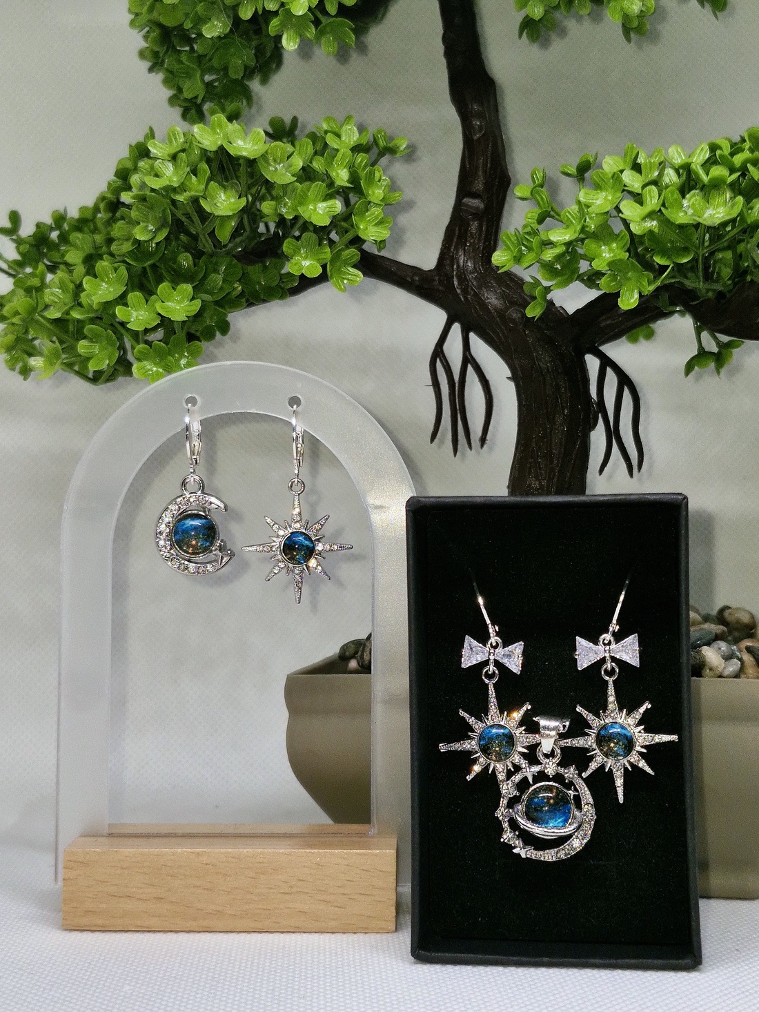 Set argint 925 cu steaua nordului și galaxie - bijuterii - cercei - cercei din argint - Artynos.ro