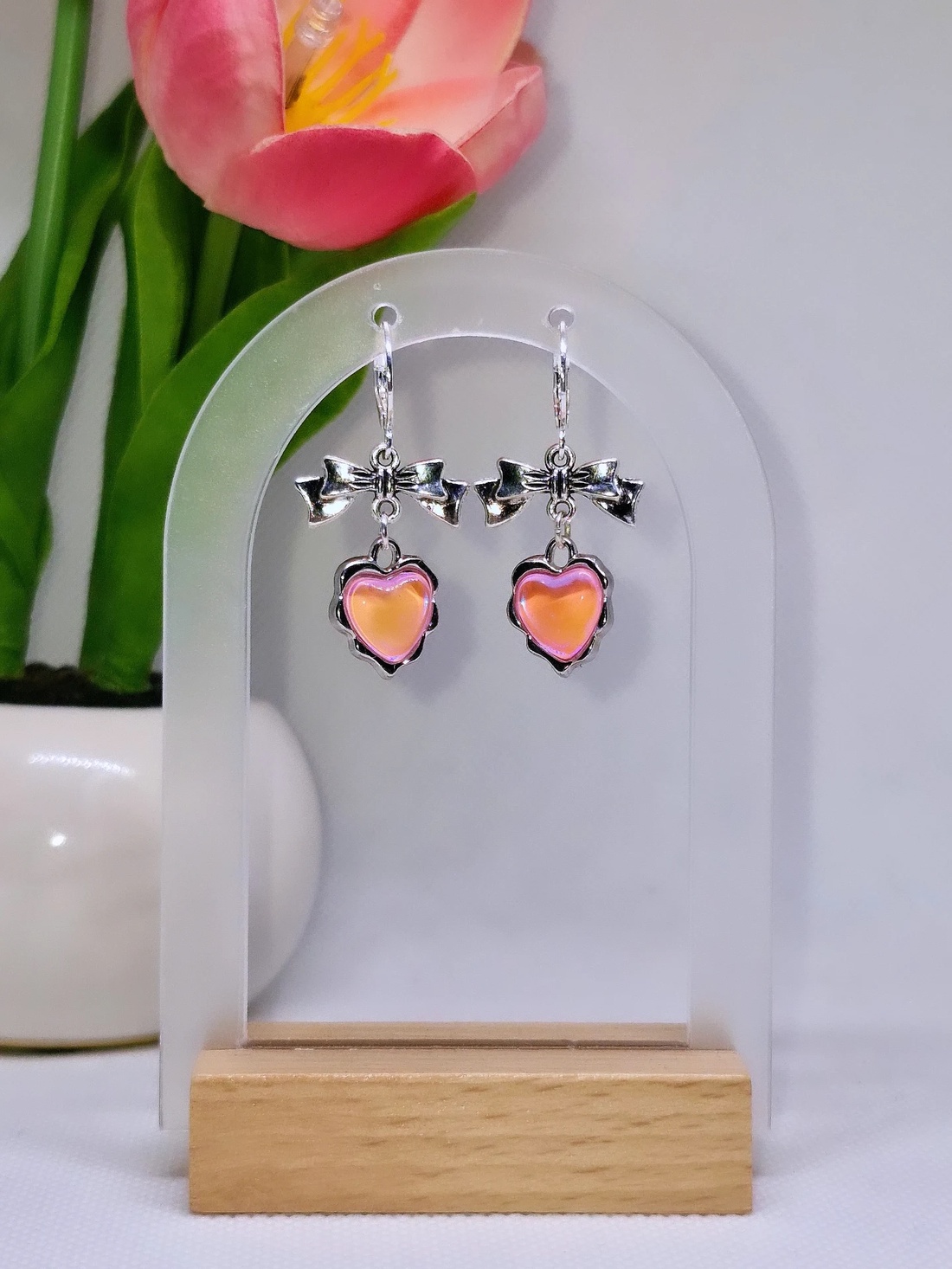Cercei argint 925 cu fundițe și inimi roz - bijuterii - cercei - cercei din argint - Artynos.ro