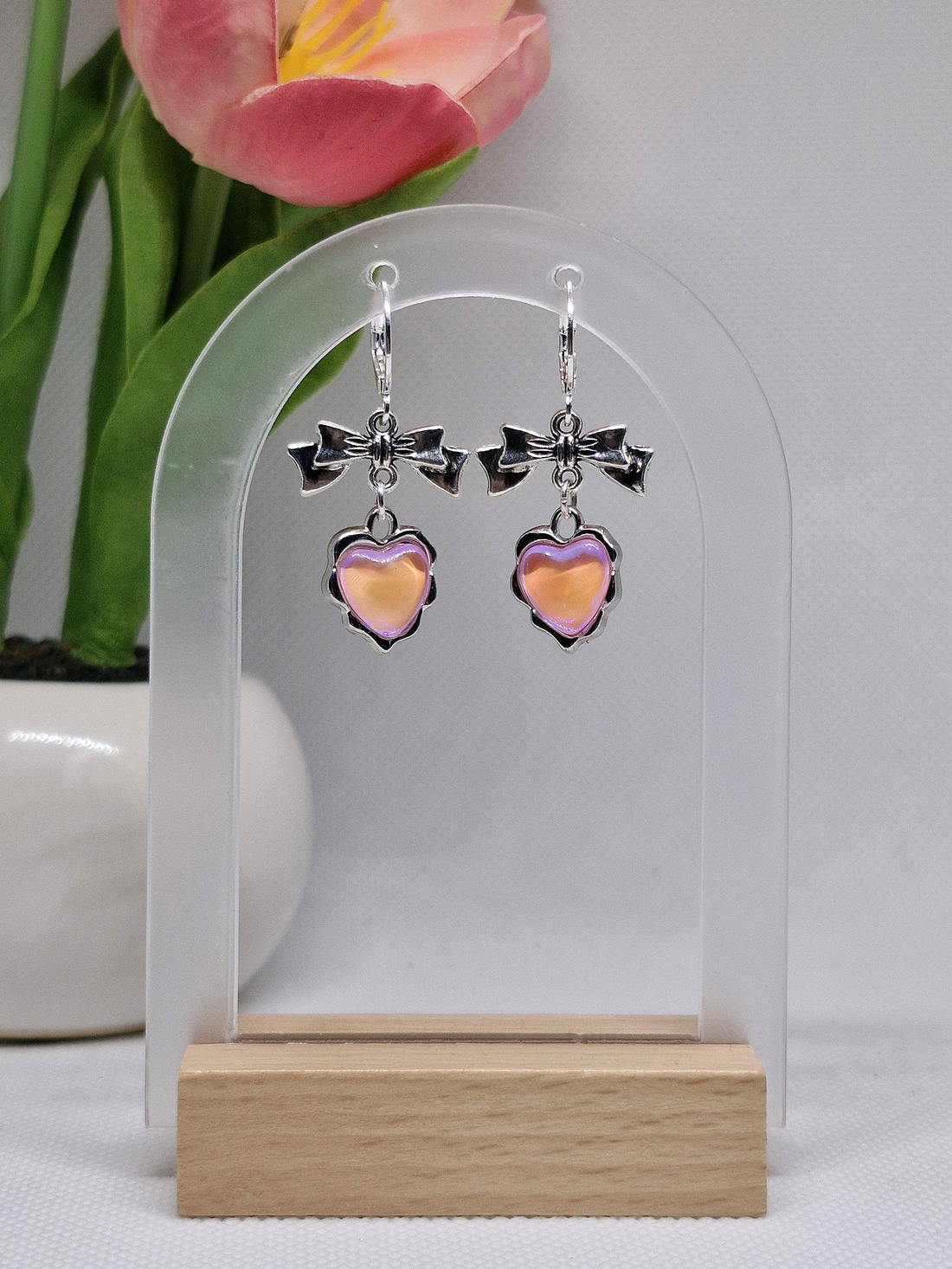 Cercei argint 925 cu fundițe și inimi roz - bijuterii - cercei - cercei din argint - Artynos.ro