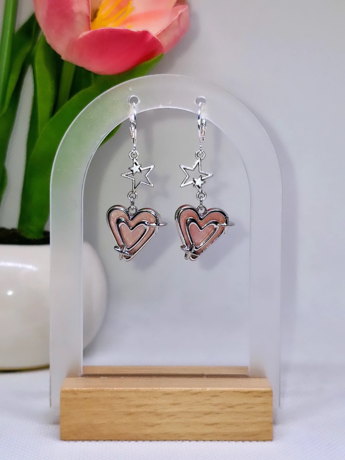 Cercei argint 925 cu stele și inimi în relief - bijuterii - cercei - cercei din argint - Artynos.ro