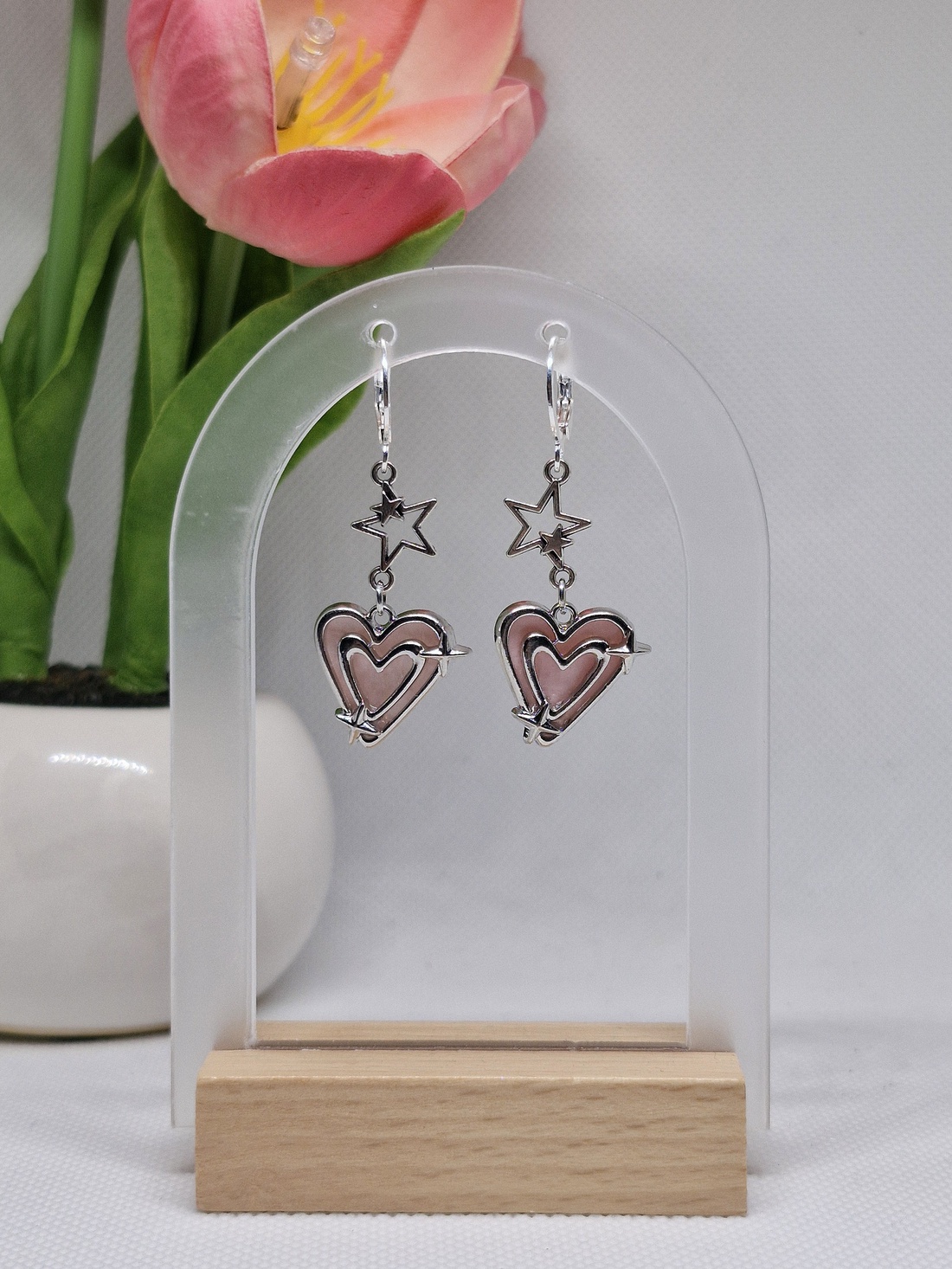 Cercei argint 925 cu stele și inimi în relief - bijuterii - cercei - cercei din argint - Artynos.ro