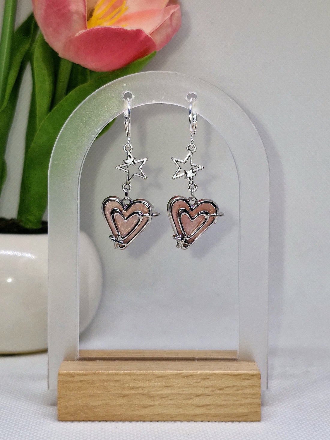 Cercei argint 925 cu stele și inimi în relief - bijuterii - cercei - cercei din argint - Artynos.ro