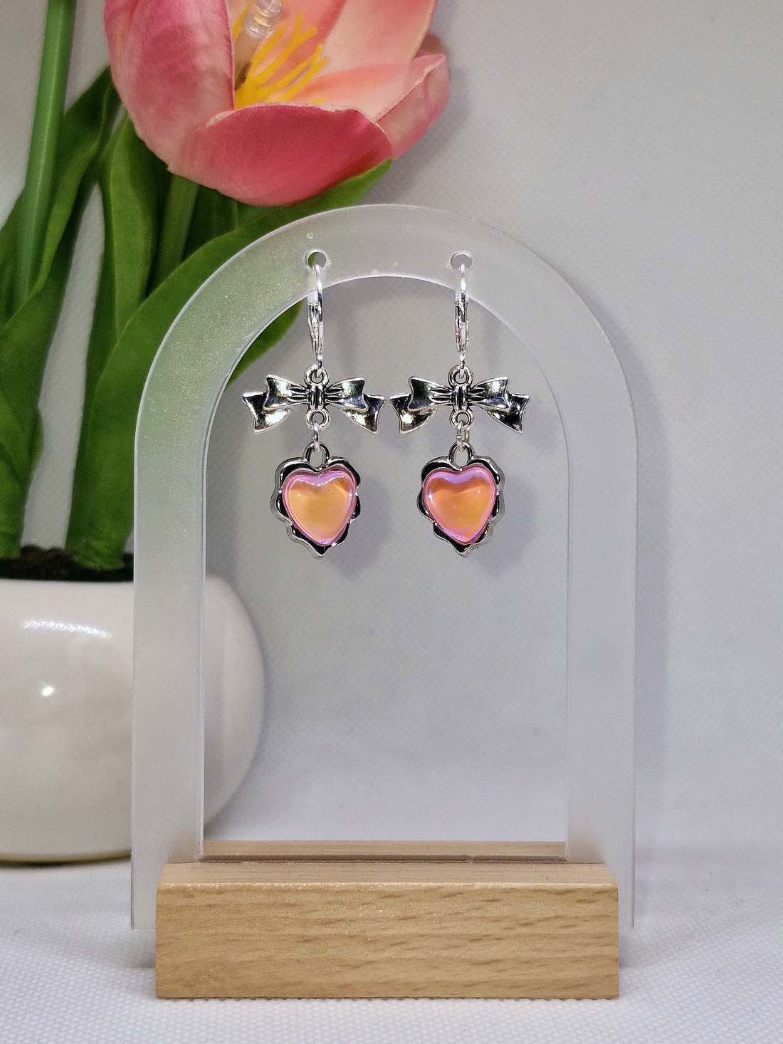 Cercei argint 925 cu fundițe și inimi roz - bijuterii - cercei - cercei din argint - Artynos.ro
