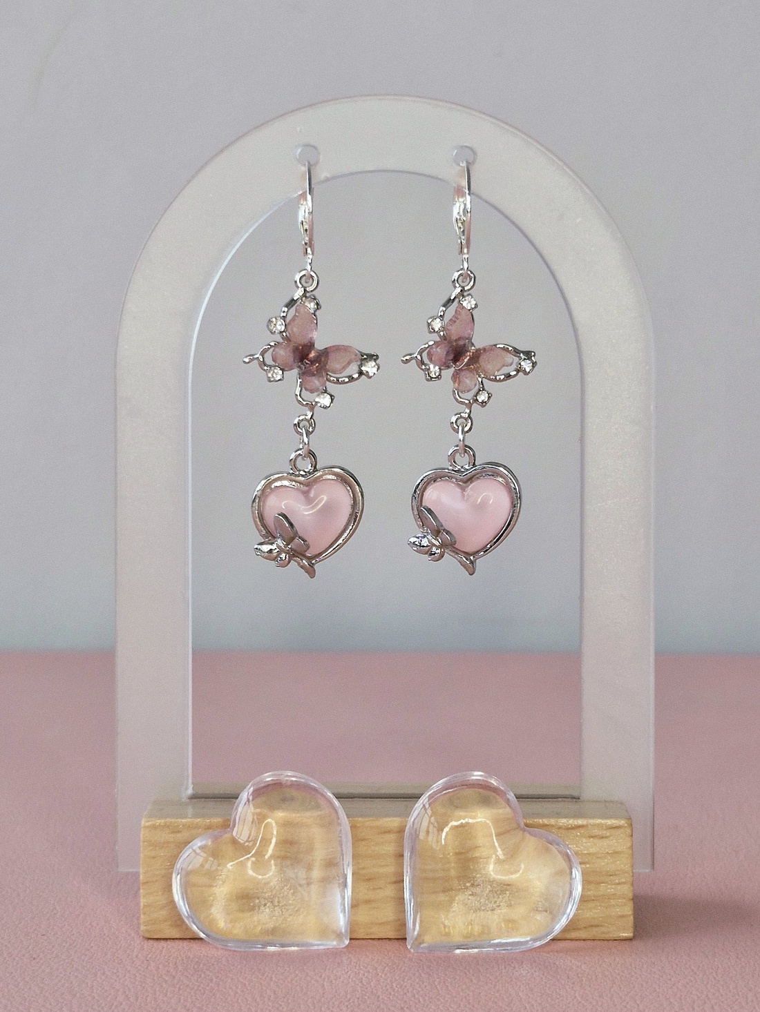 Cercei argint 925 cu fluturi și inimi roz - bijuterii - cercei - cercei din argint - Artynos.ro
