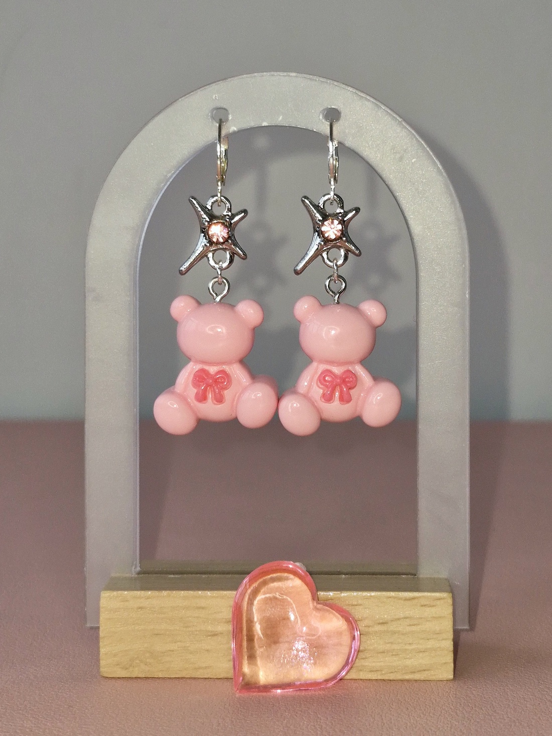Cercei argint 925 cu stele și ursuleți roz - bijuterii - cercei - cercei din argint - Artynos.ro