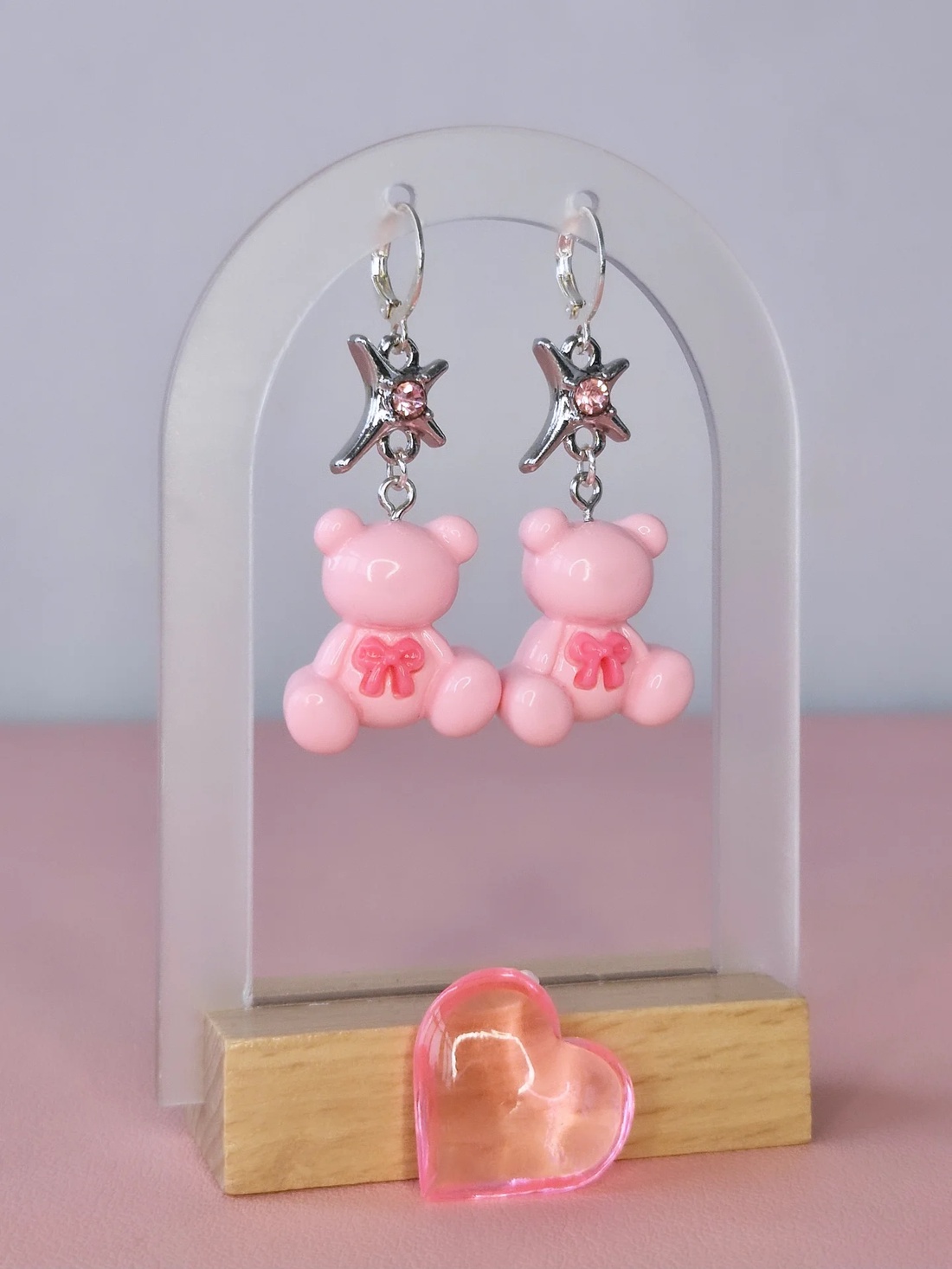 Cercei argint 925 cu stele și ursuleți roz - bijuterii - cercei - cercei din argint - Artynos.ro